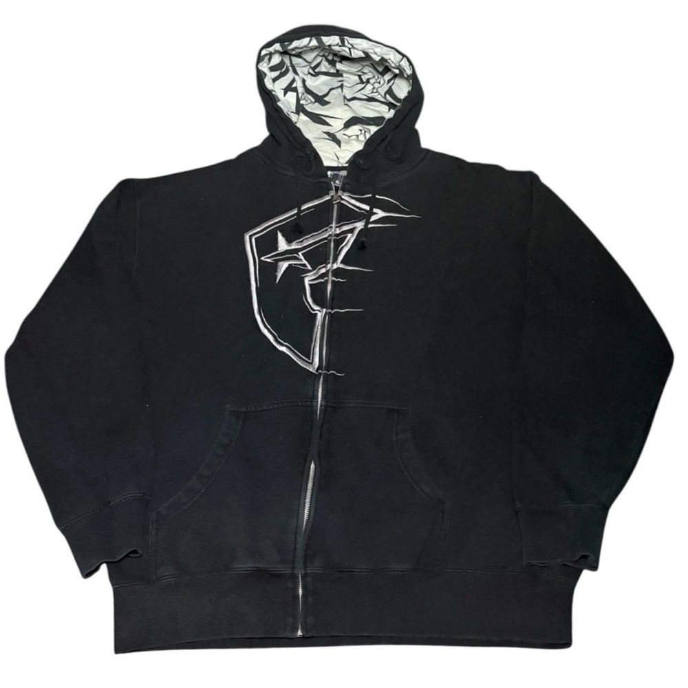 Vintage Y2K Famous Stars & Straps Logo Zip Up Hoodie Sweatshirt Black